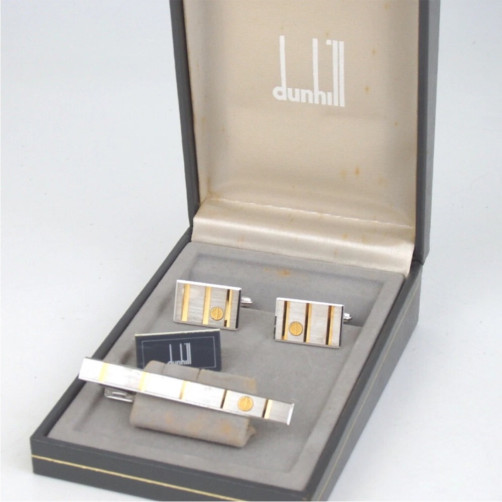Dunhill NWT Silver and Gold Cufflinks & Tie Pin SET